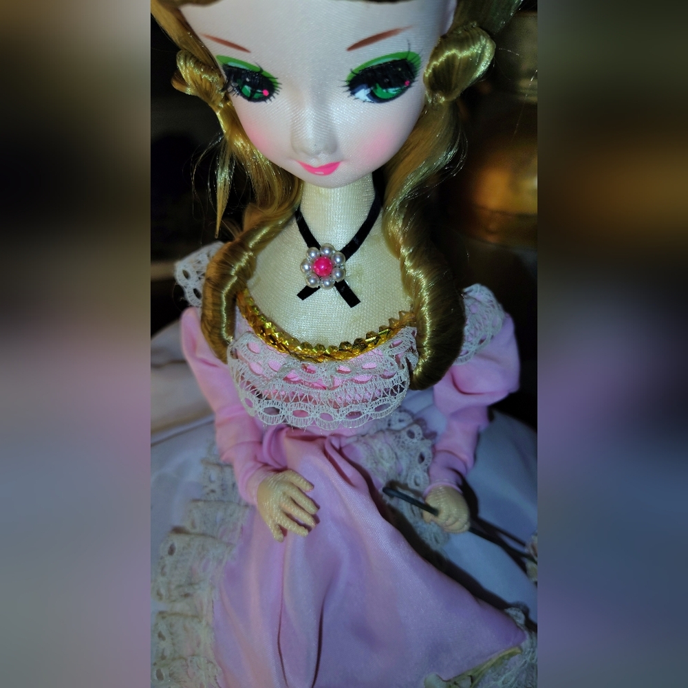 Vintage Big Eyed Bradley Doll 16" Green Eyes Pink Dress & Umbrella Korea - Picture 6 of 16